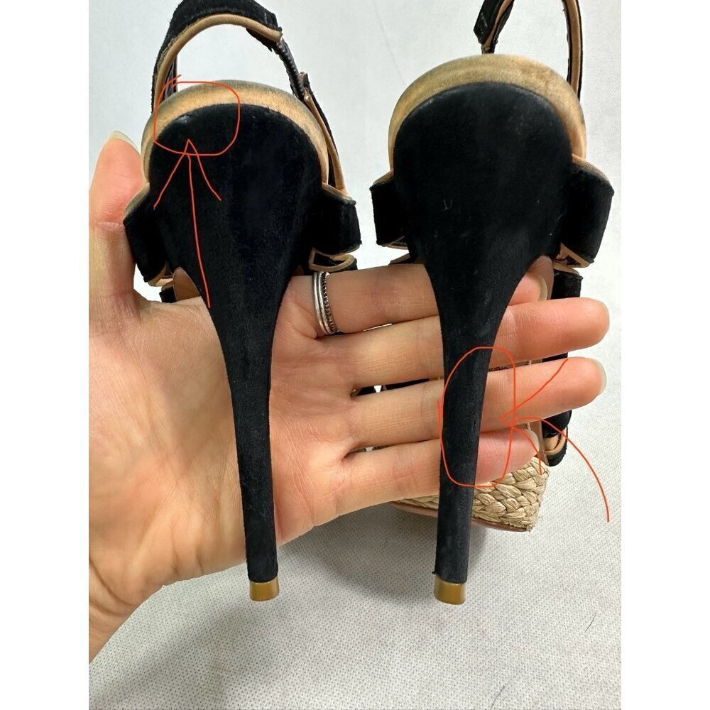 SCHUTZ Lace Up Suede High Heel Platform Sandals Black Womens 7B Read - Picture 8 of 11